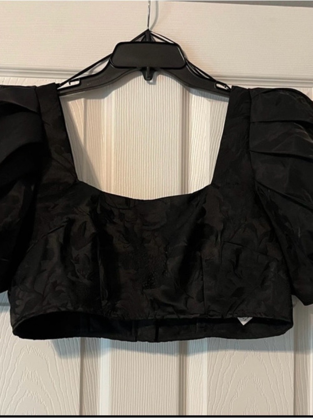 Black Puff Sleeve Square-Neck Crop Top